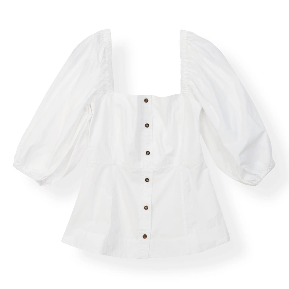 GANNI Off-The-Shoulder Organic Cotton Poplin Shirt White Recycled